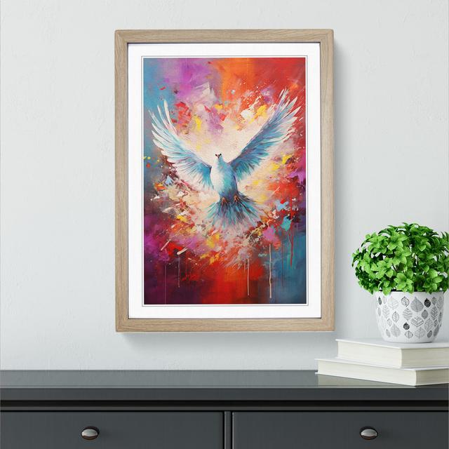 Dove Bird Action Painting - Single Picture Frame Print on Wood Marlow Home Co. Size: 34cm H x 25cm W, Format: Oak Framed on Productcaster.