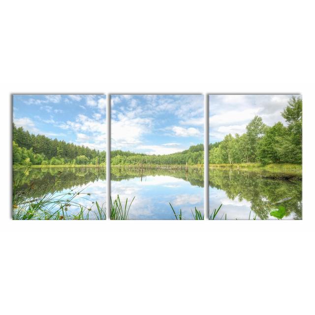 Forest Lake Day Dream - 3 Piece Wrapped Canvas Photograph Print East Urban Home Size: 80cm H x 180cm W on Productcaster.