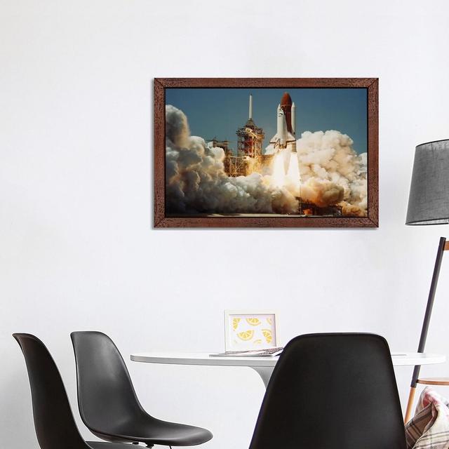 Space Shuttle Challenger Lift Off (1983) - Floater Frame Print on Canvas Ebern Designs Frame Option: Brown, Size: 46cm H x 66cm W x 4cm D on Productcaster.