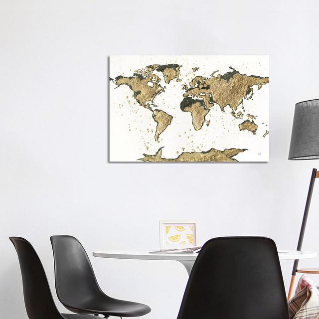 World Map Gold Leaf by Chris Paschke - Wrapped Canvas Print Breakwater Bay Size: 66.04cm H x 101.6cm W x 1.91cm D on Productcaster.