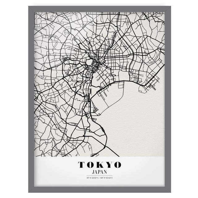 Picture With Frame - City Map Tokyo - Classic - Portrait 4:3 Happy Larry Size: 70cm H x 50cm W x 2cm D, Frame Option: Grey Framed on Productcaster.