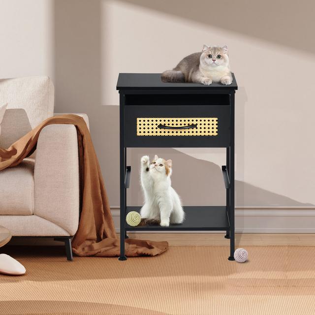 Metal Frame Non-Woven Fabric Drawer Bedside Table 17 Stories Colour: Rattan/Black on Productcaster.