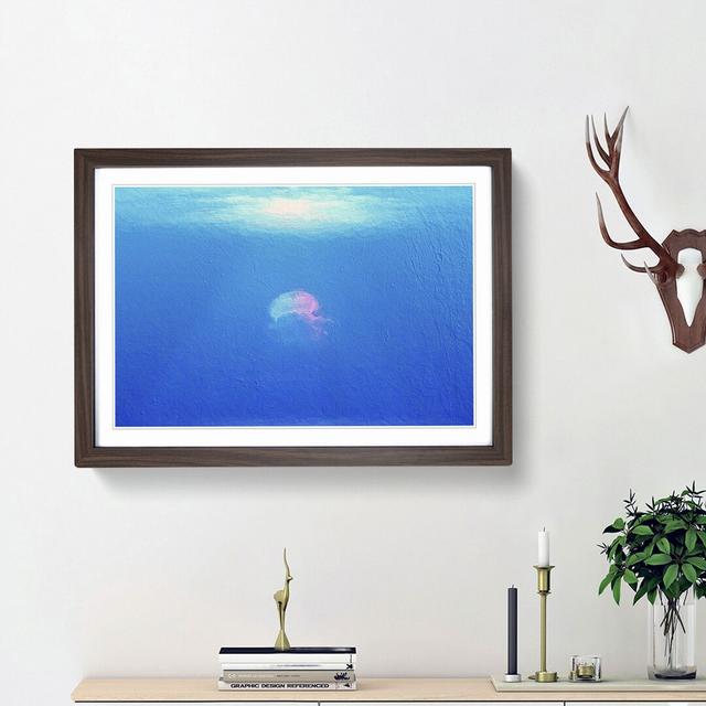 Jellyfish in Pink & Blue with Sunlight - Picture Frame Painting Print East Urban Home Size: 27cm H x 36cm W x 2cm D, Frame Option: Walnut Framed on Productcaster.