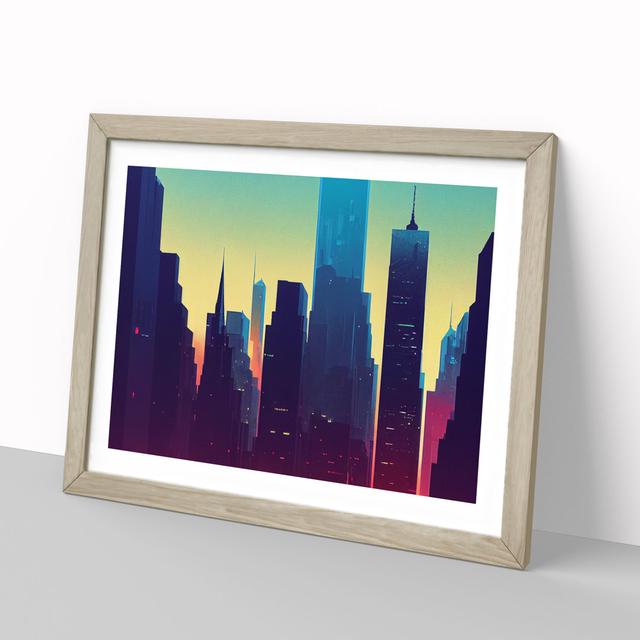 Cyberpunk New York Skyline Vol.1 - Picture Frame Graphic Art 17 Stories Size: 46cm H x 64cm W x 2cm D, Frame Colour: Oak on Productcaster.