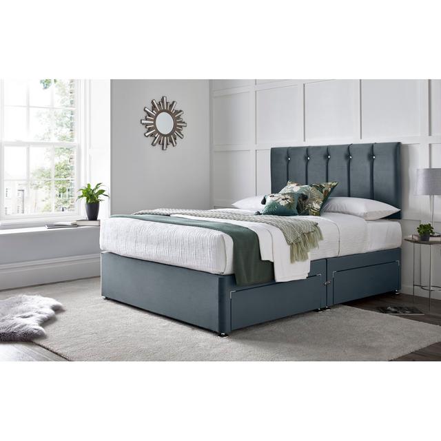 Monatuk Divan Bed with 24" Headboard on Struts Wayfair Sleep Size: Super King (6'), Colour: Steel, Storage Type: 2 Side Drawers on Productcaster.