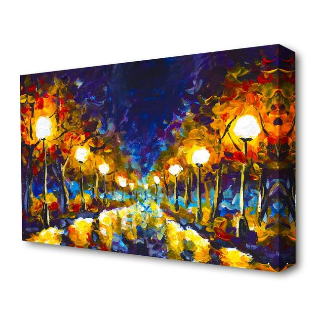 Streetlights at Night Gouche Art Classic - Wrapped Canvas Graphic Art Print East Urban Home Size: 101.6cm H x 142.2cm W x 1cm D on Productcaster.