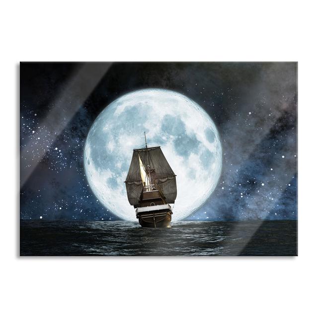 Glass picture | Mural on real glass Sailing Ship at Full Moon | 2 black LFy10038 Longshore Tides Size: 70cm H x 100cm W on Productcaster.