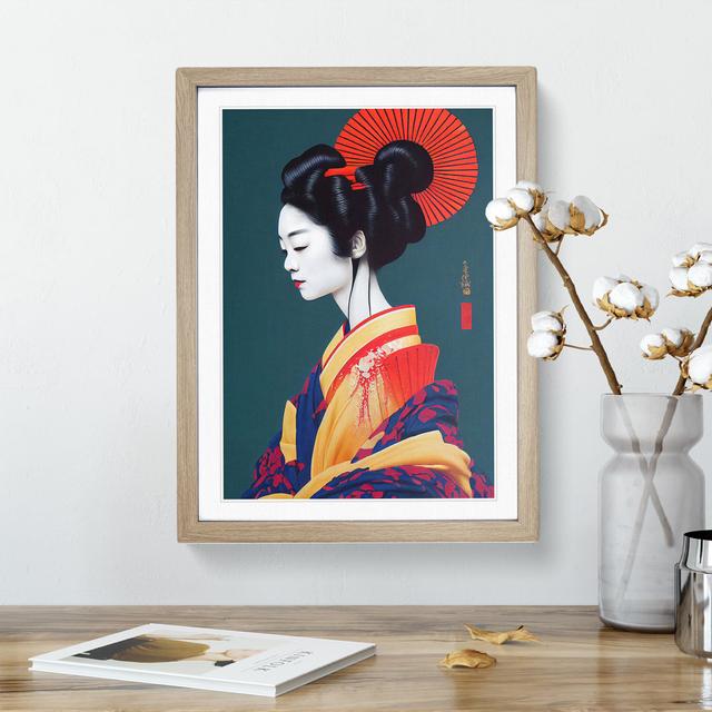 An Amazing Geisha - Picture Frame Painting Marlow Home Co. Size: 34cm H x 25cm W x 2cm D, Frame Colour: Oak on Productcaster.