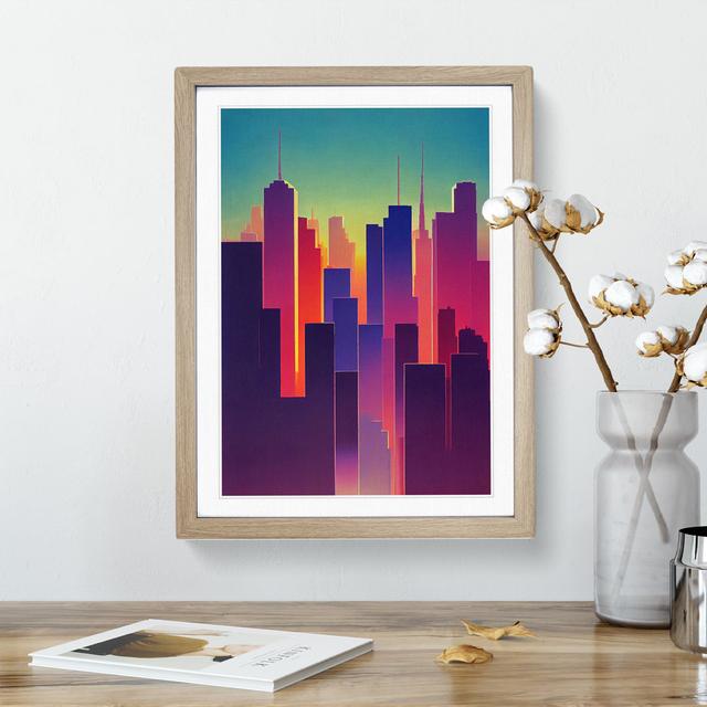 Bright City Skyline Abstract - Single Picture Frame Print 17 Stories Frame Colour: Oak, Size: 46cm H x 34cm W x 2cm D on Productcaster.