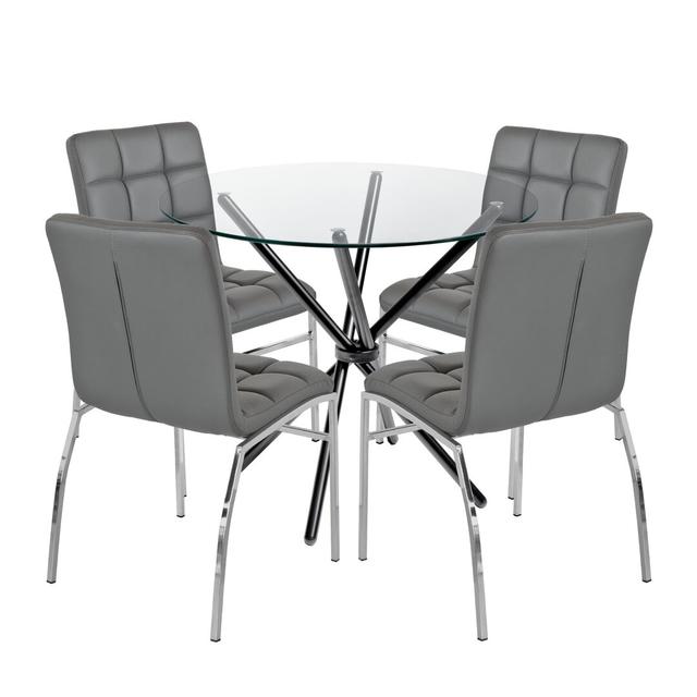 River 4 Seater Dining Set Ivy Bronx Colour (Chair): Grey, Colour (Table Base): Black on Productcaster.