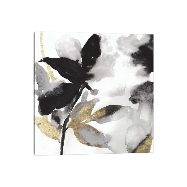 Black Petals Gold Leaves I by Asia Jensen - Wrapped Canvas Painting Fairmont Park Size: 45.72cm H x 45.72cm W x 3.81cm D on Productcaster.