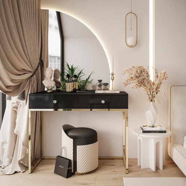 Daijuan Quinnie Dressing Table with LED Mirror Ivy Bronx Colour: Black on Productcaster.