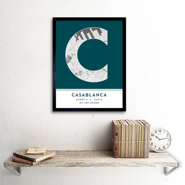 Casablanca City Map Casablanca Teal - Single Picture Frame Typography Wee Blue Coo on Productcaster.