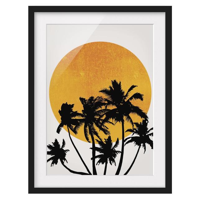 Palm Trees in Front of Golden Sun - Picture Frame Graphic Art 17 Stories Size: 100cm H x 70cm W x 2cm D, Frame Option: Black Framed on Productcaster.