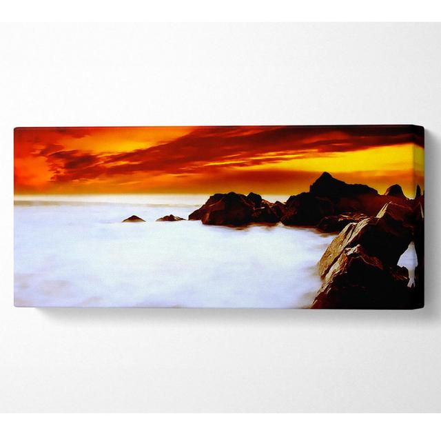 Stunning Red Sky Ocean Mist - Wrapped Canvas Panoramic Art Prints Highland Dunes Size: 50.8cm H x 121.9cm W x 10cm D on Productcaster.