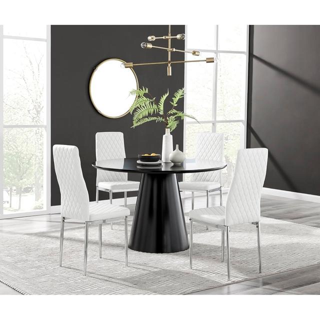 Tierra 4 - Person Dining Set Canora Grey Colour (Chair): White/Chrome, Colour (Table): Black on Productcaster.