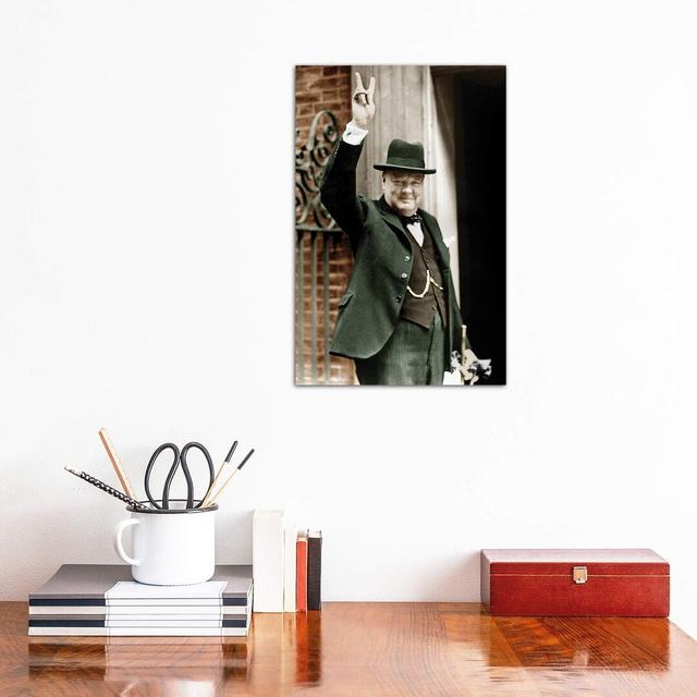 Winston Churchill Making the Victory Gesture in Front of 10 Downing Street, June 1943 by Rue Des Archives - Wrapped Canvas Photograph Print ClassicLiv on Productcaster.