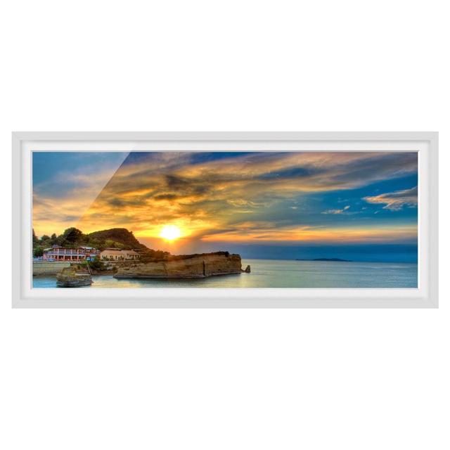 Picture With Frame - Sunset Over Corfu - Landscape Panorama Highland Dunes Size: 40cm H x 100cm W x 2cm D, Frame Option: White Framed on Productcaster.