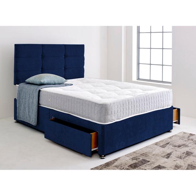 Divan Bed with Autumn Headboard with 4x Drawers 17 Stories Colour: Midnight Blue, Storage Type: No Drawers, Size: Single-Short (90 x 160 cm) on Productcaster.