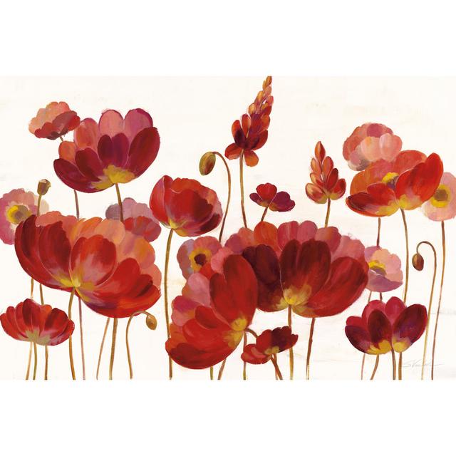 Red Flowers On White Crop - Wrapped Canvas Painting Marlow Home Co. Size: 61cm H x 91cm W on Productcaster.