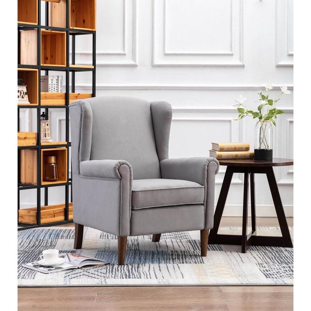 Jacy Wingback Chair Blue Elephant Upholstery Colour: Grey on Productcaster.