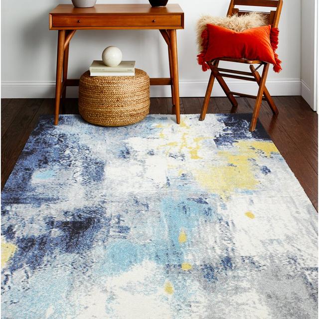 Cronus Power Loom Grey/Blue/White Rug Mercury Row Rug Size: Rectangle 152 x 229cm on Productcaster.