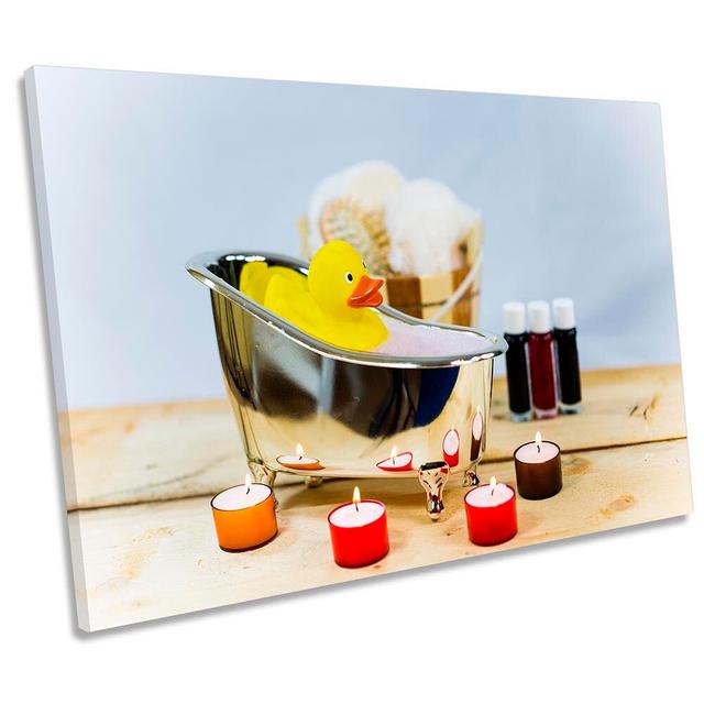 Rubber Duck Bubble Bath - Wrapped Canvas Print Ebern Designs Size: 61cm H x 91.4cm W x 4cm D on Productcaster.