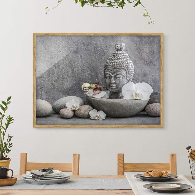 Zen Buddha, Orchids and Stones - Picture Frame Graphic Art Latitude Vive Frame Option: Brown, Size: 70cm H x 100cm W x 2cm D on Productcaster.