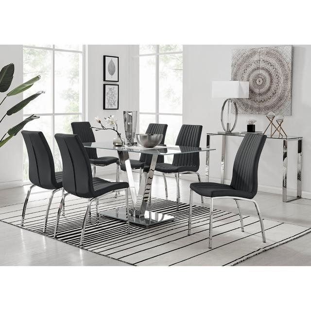 Ransart Modern Luxury Glass & Metal Dining Table Set With 6 Soft Touch Faux Leather Dining Chairs Canora Grey Colour (Chair): Black on Productcaster.