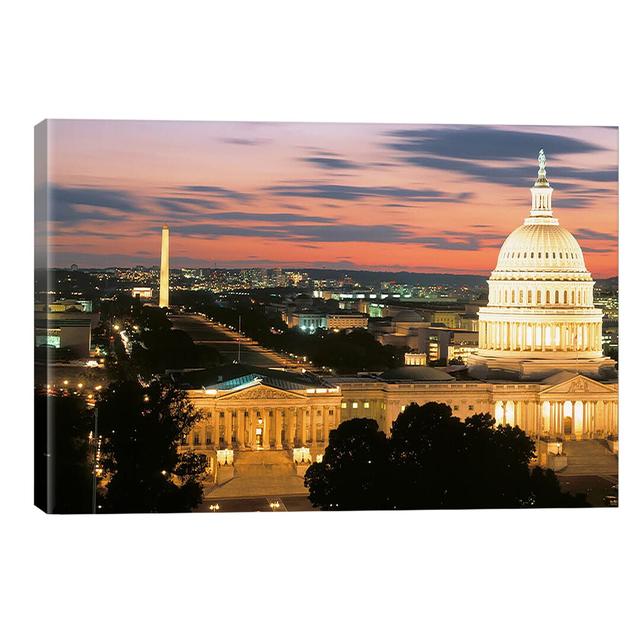 'High Angle View of A City Lit up At Dusk, Washington Dc, Usa' by Nicebleed - Wrapped Canvas Painting Print Ebern Designs Size: 45.72cm H x 66.04cm W on Productcaster.