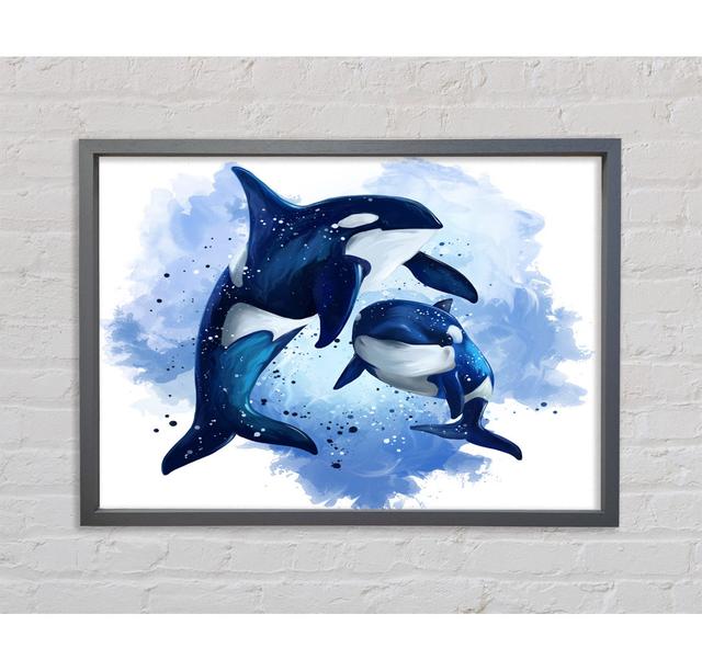 Orca Mother And Baby - Single Picture Frame Art Prints Longshore Tides Size: 59.7cm H x 84.1cm W x 3.3cm D, Format: Dark Grey Framed Canvas on Productcaster.