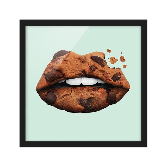 Lips with Biscuit by Jonas Loose - Picture Frame Graphic Art Rosalind Wheeler Frame Option: Black Framed, Size: 50cm H x 50cm W x 2cm D on Productcaster.