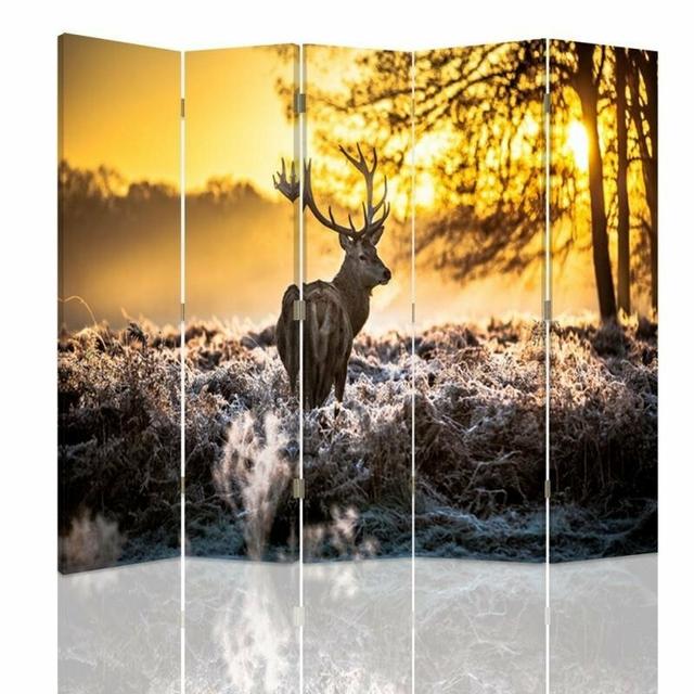 Deer Sunset Canvas 5 Panel Room Divider Union Rustic on Productcaster.