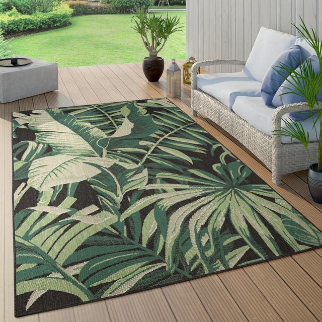 Pecatonica Flowers Machine Woven Black/Green Area Rug 17 Stories Rug Size: Round 120cm on Productcaster.