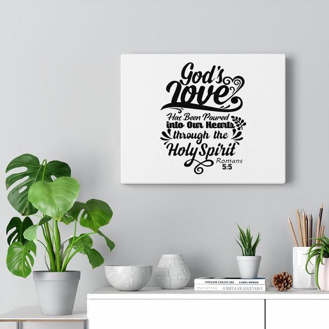 God's Love Romans 5:5 - Wrapped Canvas Typography Blue Elephant Size: 46cm H x 61cm W on Productcaster.