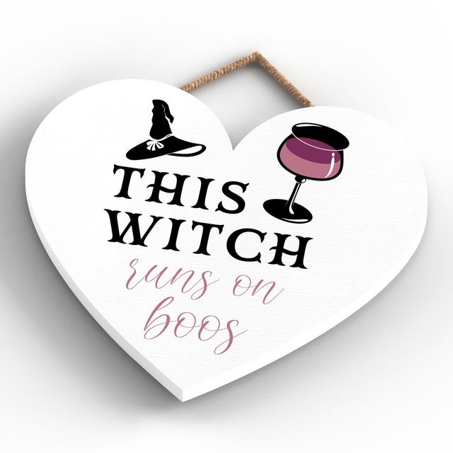 This Runs on Boos Wooden Heart Plaque The Seasonal Aisle Size: 16cm H x 17cm W x 0.9cm D, Colour: White on Productcaster.