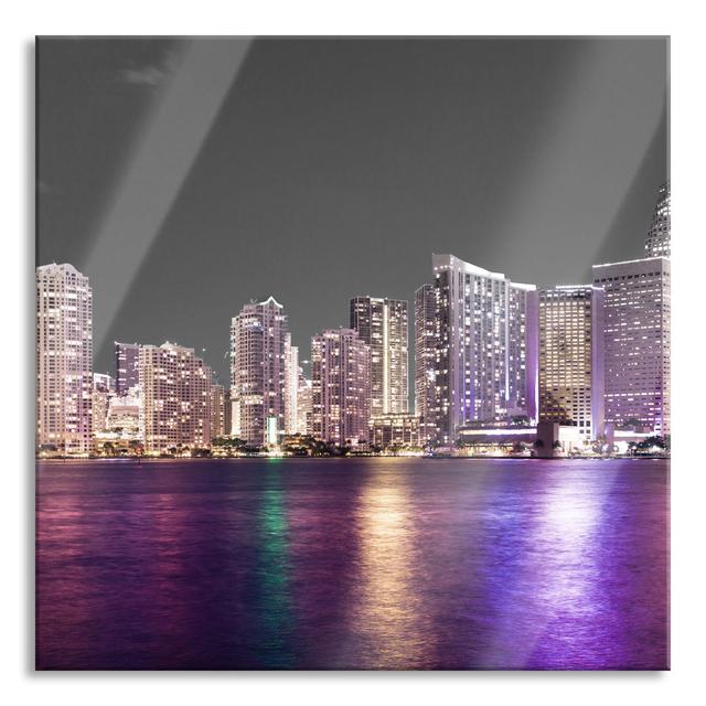 Miami Florida Skyline - Unframed Photograph on Glass Ebern Designs Size: 80cm H x 80cm W x 0.4cm D on Productcaster.