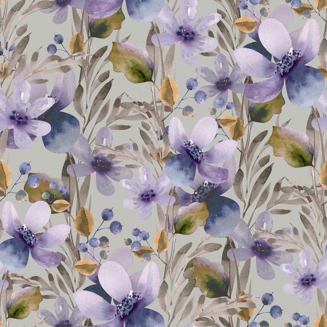 Watercolour Floral Pattern With Lilac Flowers - Wrapped Canvas Painting ClassicLiving Size: 91cm H x 91cm W x 3.8cm D on Productcaster.