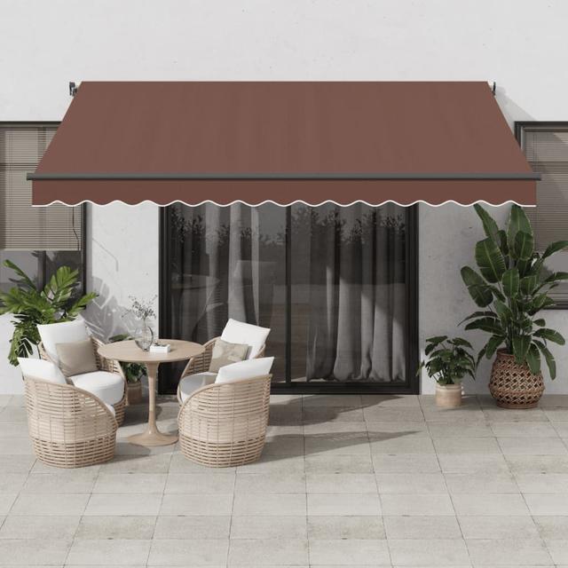 Dakota Fields 400cm W x 300cm D Polyester Cover Retractable Patio Awning Dakota Fields Colour: Brown/Black, Pattern: Solid Colour on Productcaster.