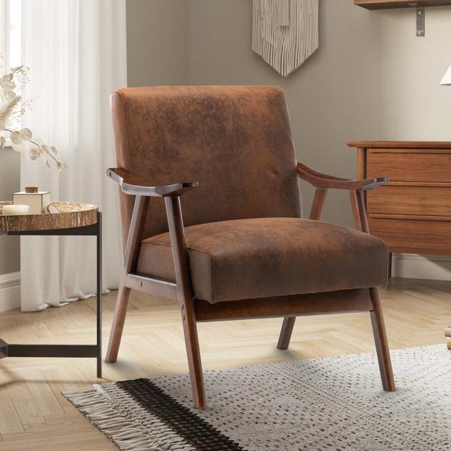 Hoya 75Cm Wide Faux Leather Mid-Century Modern Armchair Wade Logan Upholstery Colour: Brown on Productcaster.