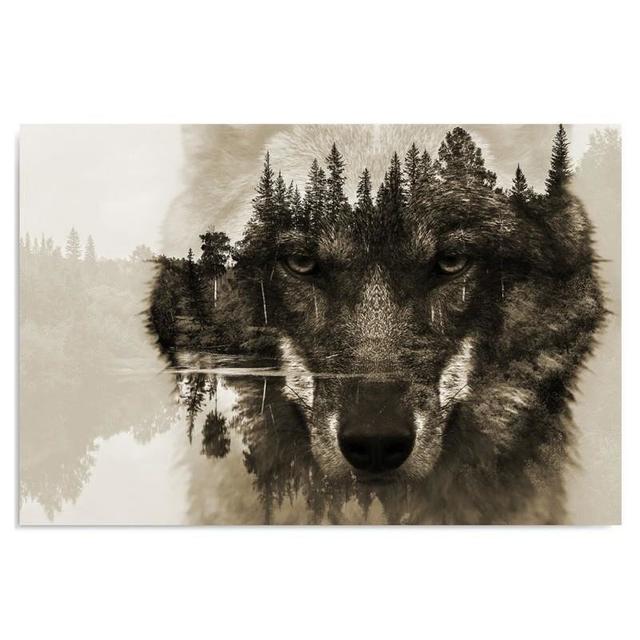 Leinwandbild Wolf on a Background of Forest Alpen Home Größe: 40 cm H x 50 cm B on Productcaster.