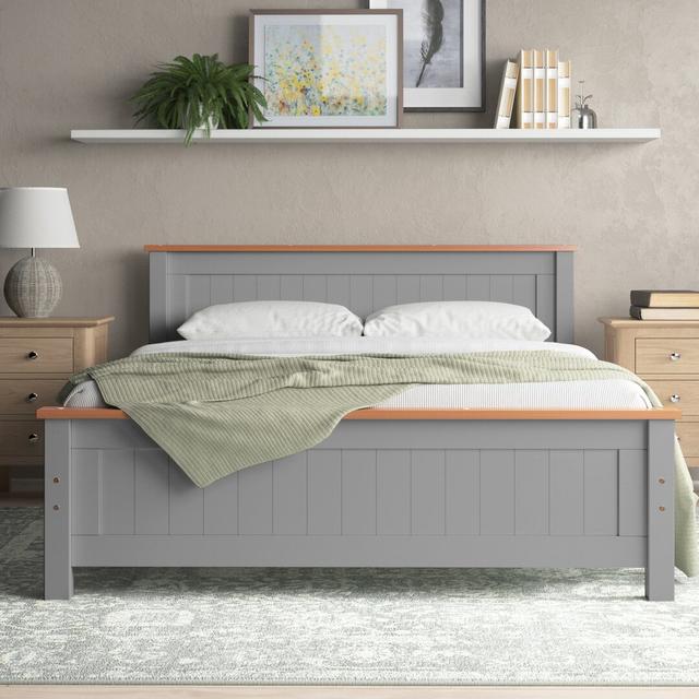 Aubrey Solid Wood Low Profile Bed Frame with Mattress Fernleaf Size: Kingsize (5'), Mattress Type: 19cm King Memory Foam, Colour: Grey on Productcaster.