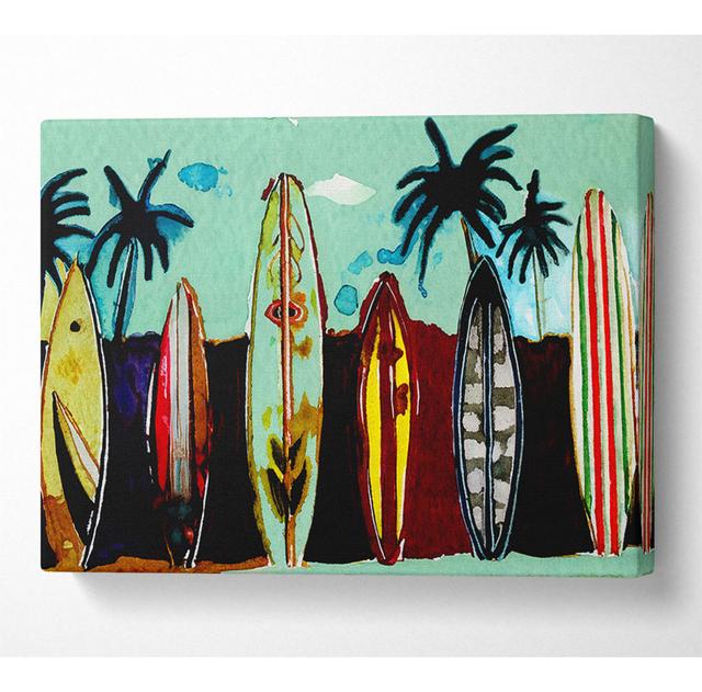 Surfboard Paradise - Kunstdrucke auf Leinwand House of Hampton Größe: 101,6 cm H x 142,2 cm B x 10 cm on Productcaster.