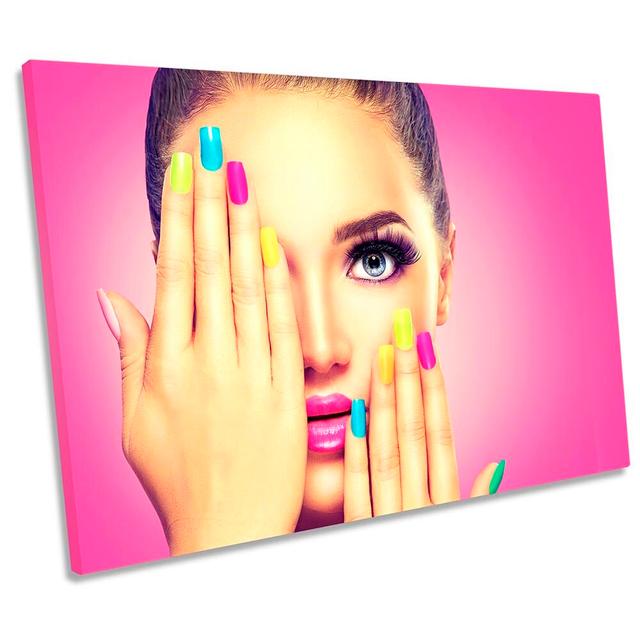 Nail Polish Salon Beauty Pink Framed - Wrapped Canvas Art Prints Canora Grey Size: 91.4cm H x 137.2cm W x 4cm D on Productcaster.