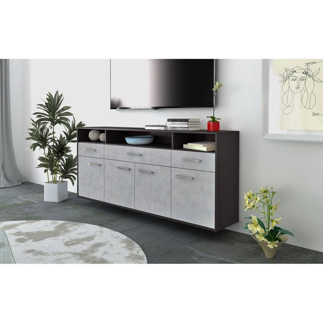 Babers sideboard, flying/metal handles, size: 180 x 79 x 35cm Brayden Studio Colour: Concrete/Anthracite on Productcaster.