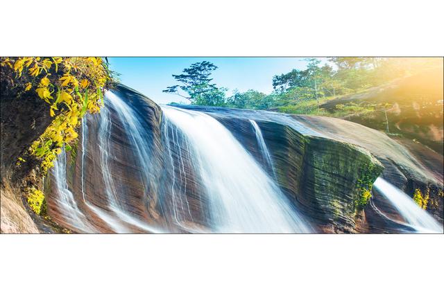 Jungle Waterfall - No Frame Panoramic Art Prints on Float Glass Alpen Home Size: 30cm H x 80cm W x 1.3cm D on Productcaster.