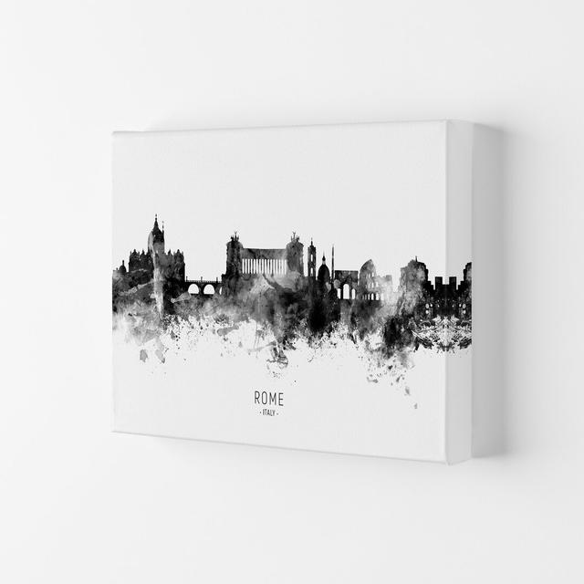 Rome Italy Skyline Black White City Name by Michael Tompsett - Print Latitude Run Size: 29.7cm H x 42cm W x 4cm D, Format: Wrapped Canvas on Productcaster.