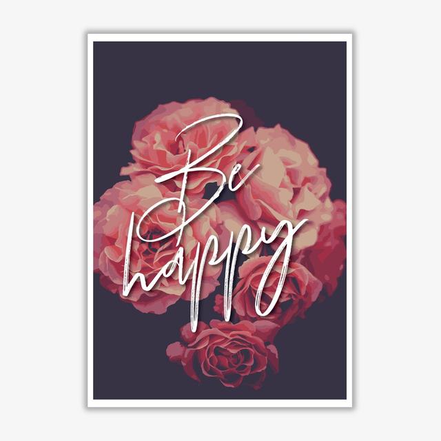 Be Happy Floral - Graphic Art Print on Paper East Urban Home Format: No Frame, Size: 60 cm H x 42 cm W x 1 cm D on Productcaster.