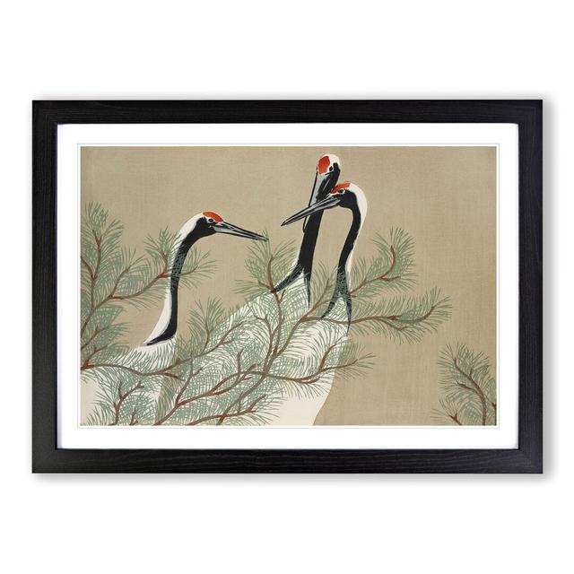 Three Cranes by Kamisaka Sekka - Picture Frame Painting East Urban Home Frame Option: Black, Size: 27cm H x 36cm W x 2cm D on Productcaster.