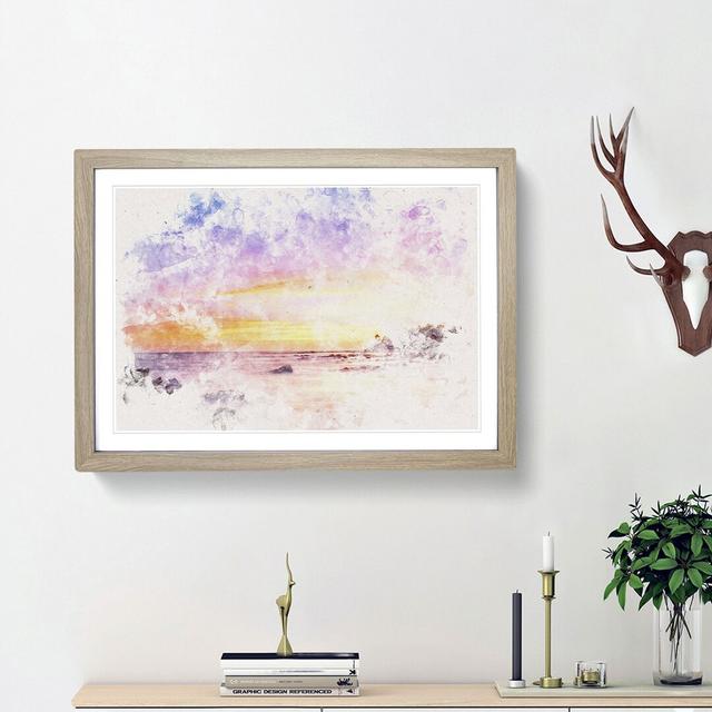 Malaga Coastline at Sunset Watercolour - Picture Frame Graphic Art Print East Urban Home Size: 45cm H x 63cm W x 2cm D, Frame Option: Oak Framed on Productcaster.